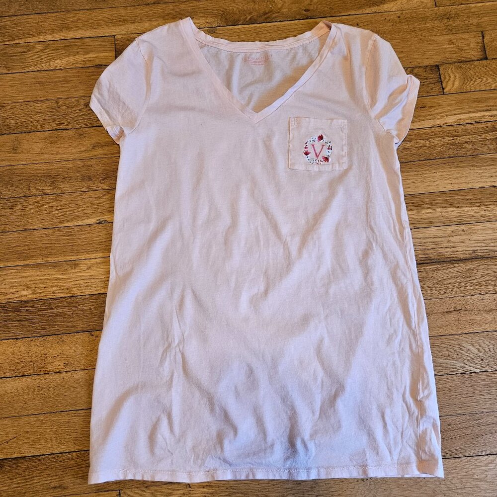 Baby pink Victoria's Secret cotton night shirt, short sleeve v-neck, Size S
